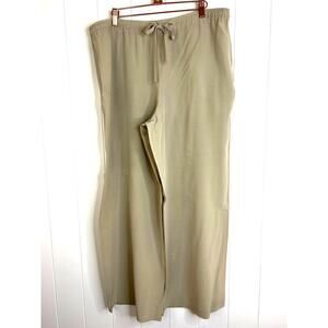 Eskandar Oatmeal Color Paperbag Drawstring Waist 100% Silk Wide Leg Pants Size 0